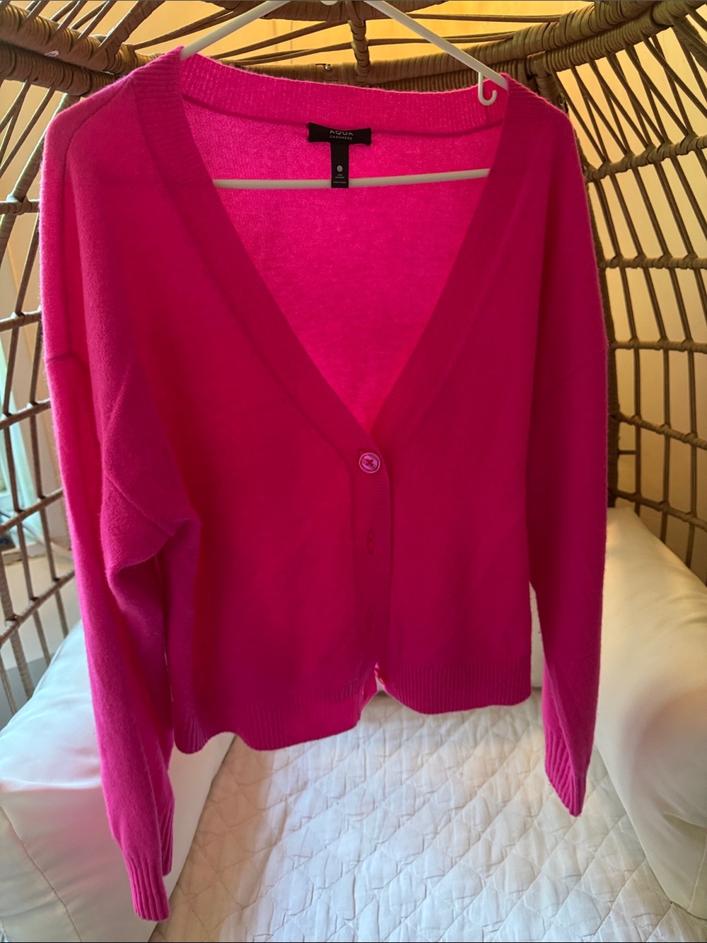Aqua Hot Pink V-Neck Button Cardigan